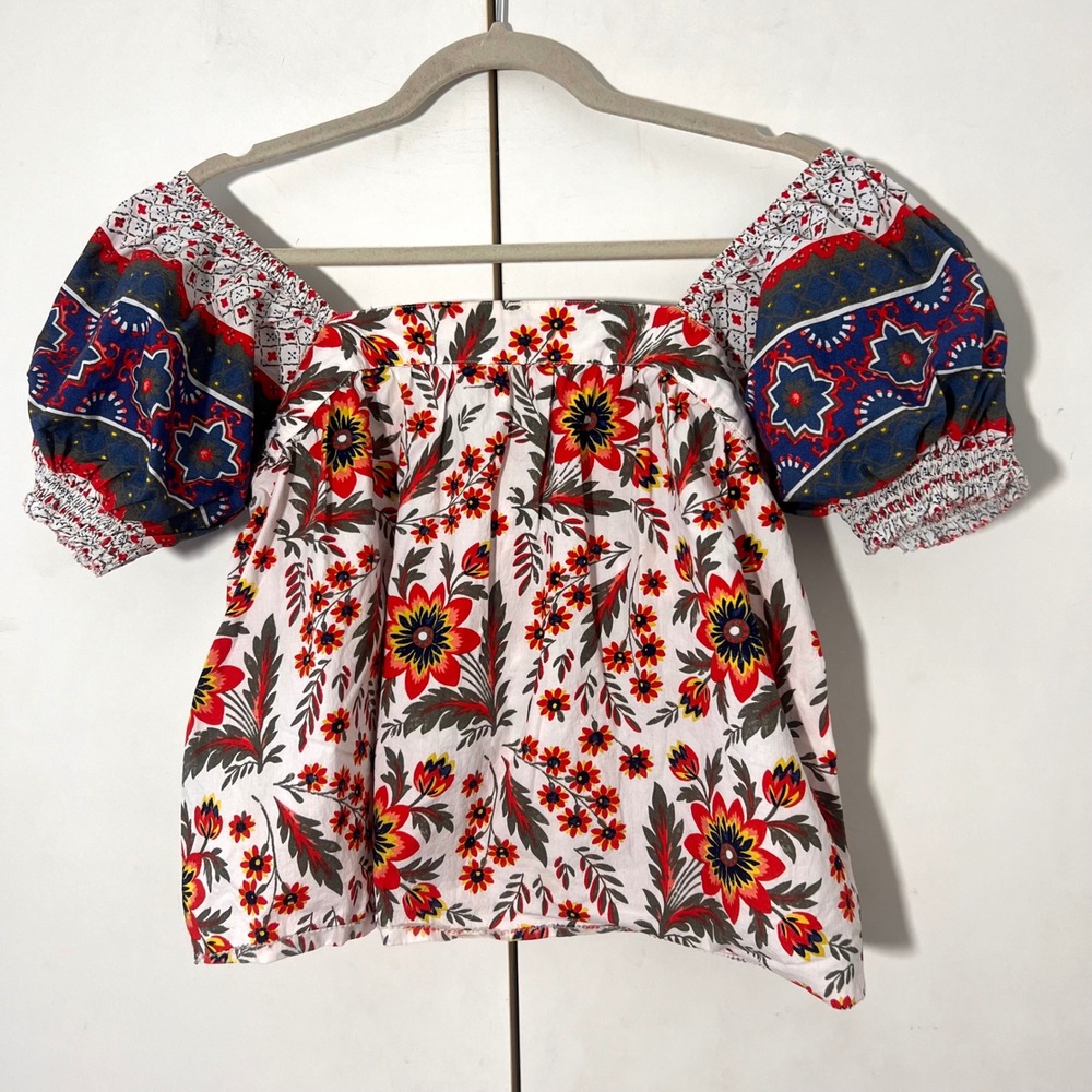 Joie Peasant Top Size L Floral Puff Sleeve Multi Color Cropped Boho Cottagecore